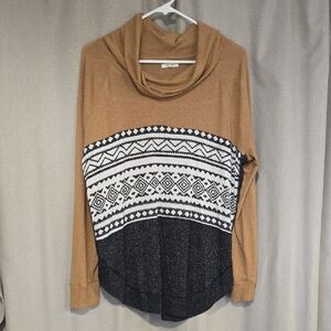 Maurices Tan and Black Patterned Cowl Neck Sweater